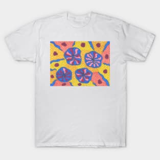 Blue and Bright Funky Space Flowers T-Shirt